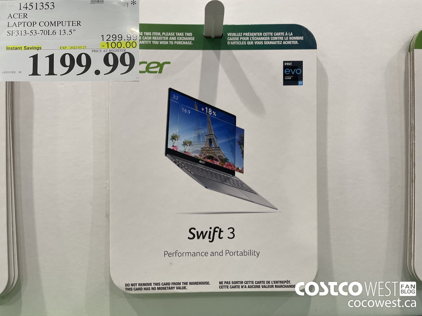 1451353 ACER LAPTOP COMPUTER SF313-53-70L6 13.5