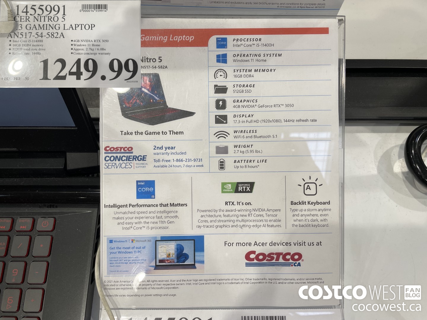 1455991 ACER NITRO 5 17.3 GAMING LAPTOP AN517-54-582A $1249.99