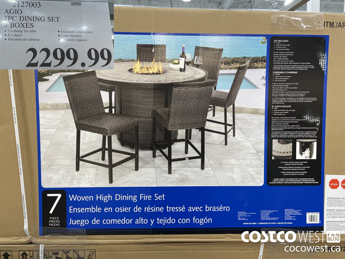 2127003 AGIO 7PC DINING SET 3 BOXES  $2299.99