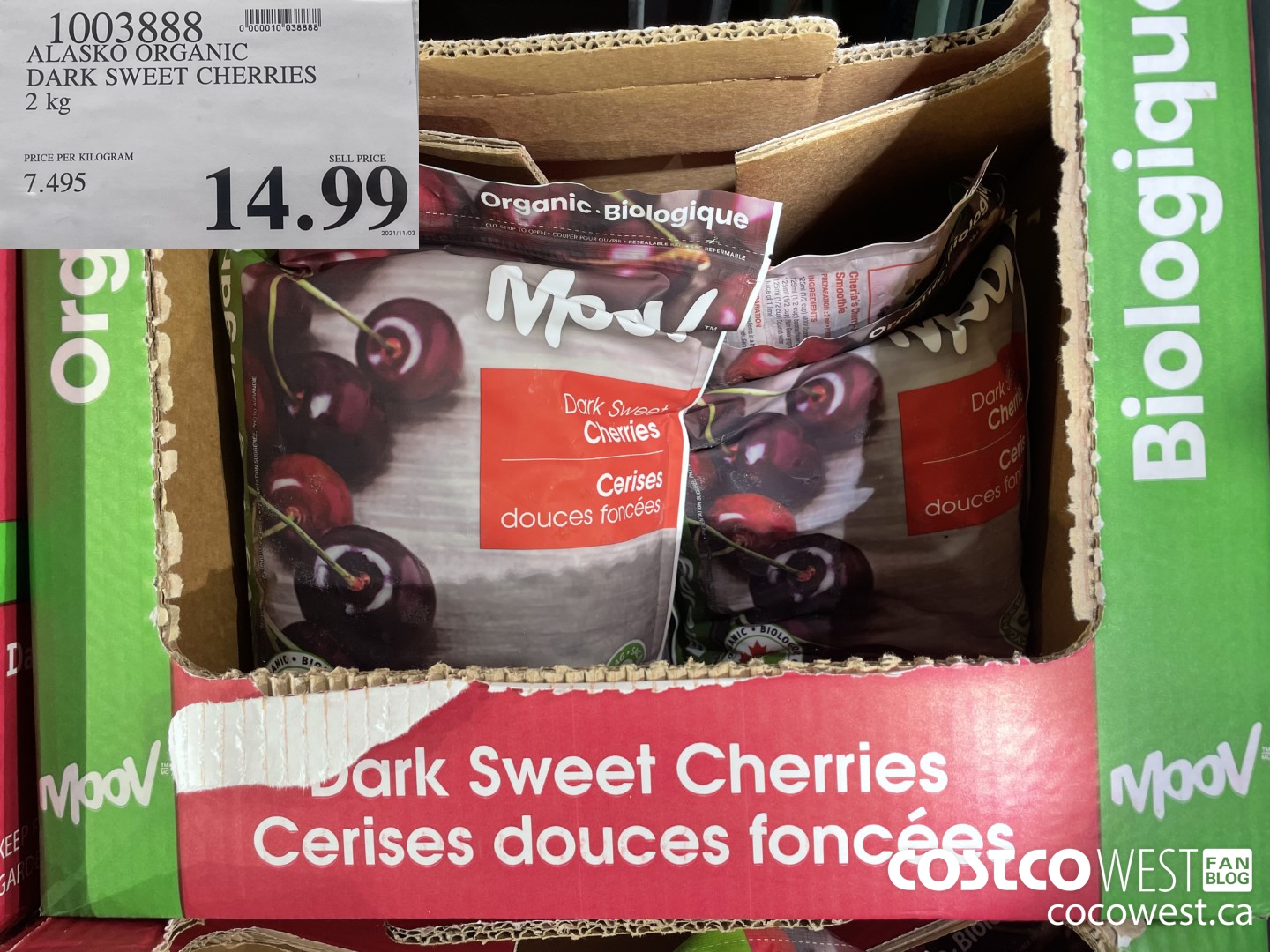 1003888 ALASKO ORGANIC DARK SWEET CHERRIES 2 kg $14.99