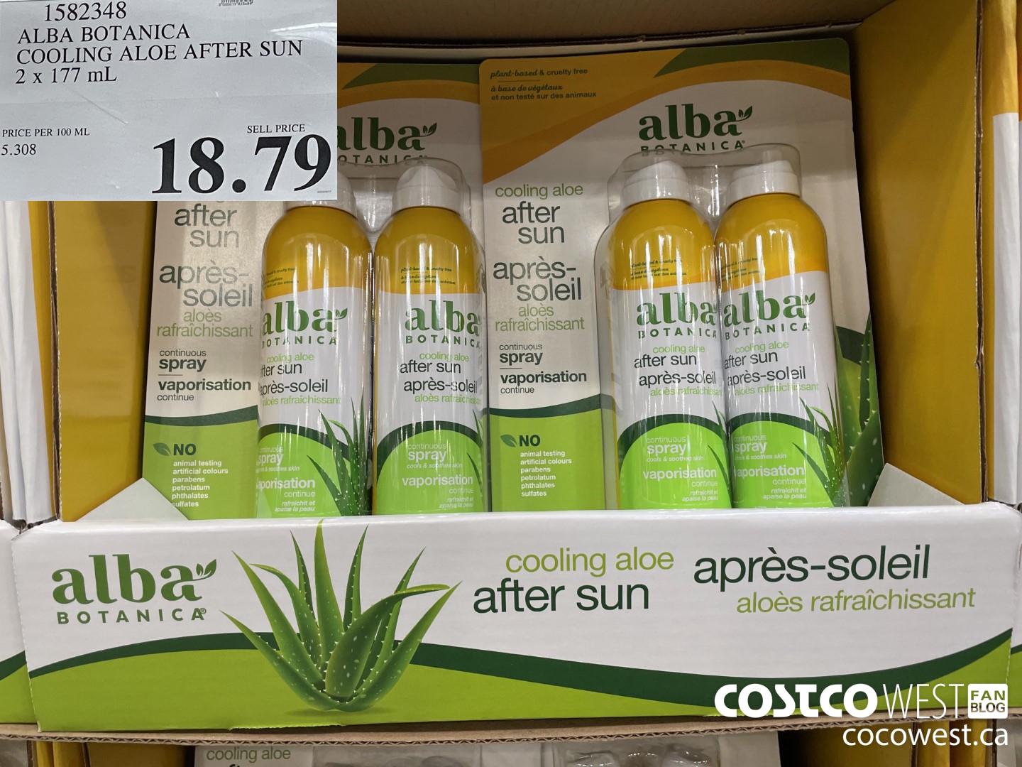 1582348 ALBA BOTANICA COOLING ALOE AFTER SUN 2 x 177 mL $18.79