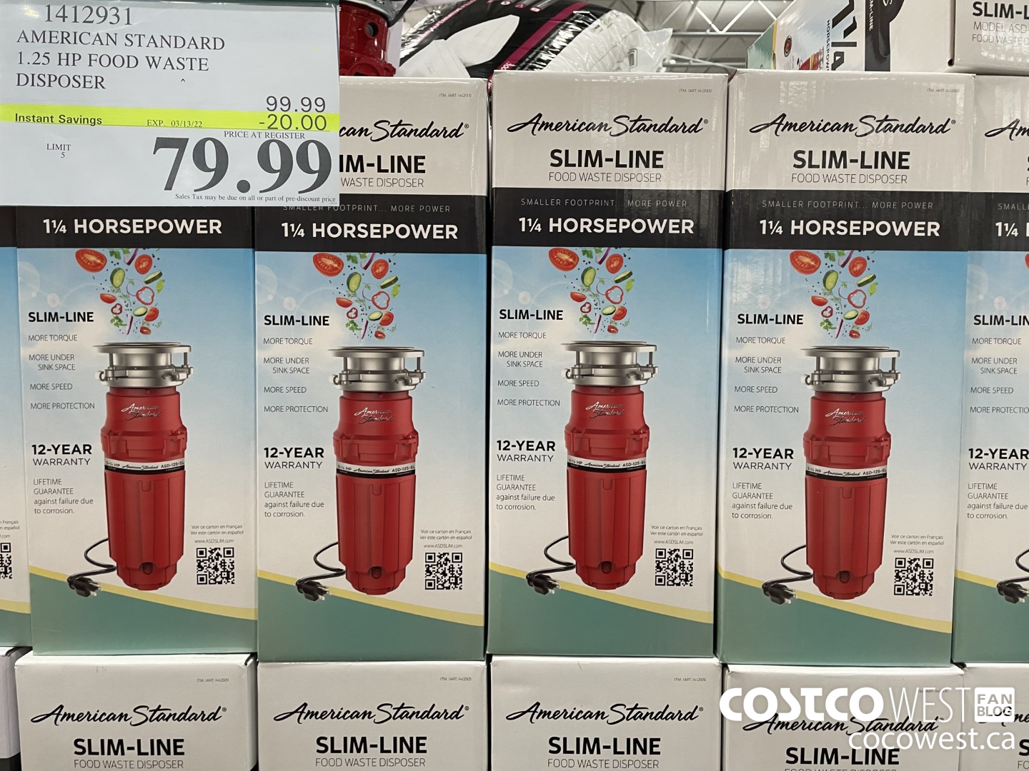 1412931 AMERICAN STANDARD 1.25 HP FOOD WASTE DISPOSER ($20.00 INSTANT SAVINGS EXPIRES ON 2022-03-13) $79.99