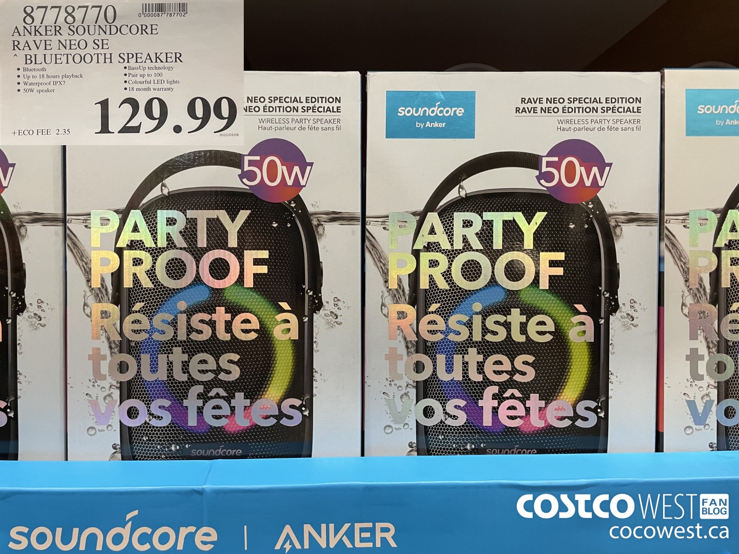 8778770 ANKER SOUNDCORE RAVE NEO SE BLUETOOTH SPEAKER  $129.99