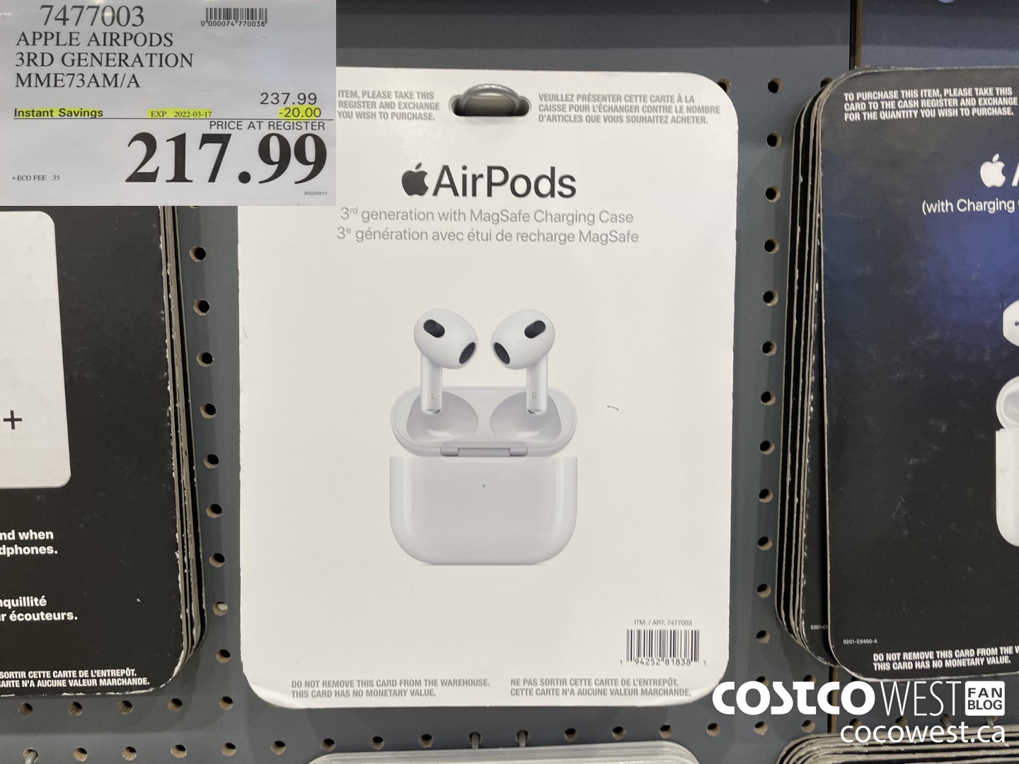 7477003 APPLE AIRPODS 3RD GENERATION MME73AM/A ($20.00 INSTANT SAVINGS EXPIRES ON 2022-03-17) $217.99