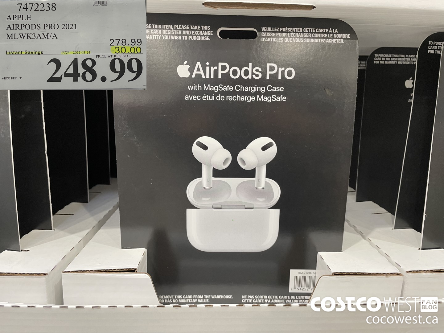 7472238 APPLE AIRPODS PRO 2021 MLWK3AM/A ($30.00 INSTANT SAVINGS EXPIRES ON 2022-03-24) $248.99