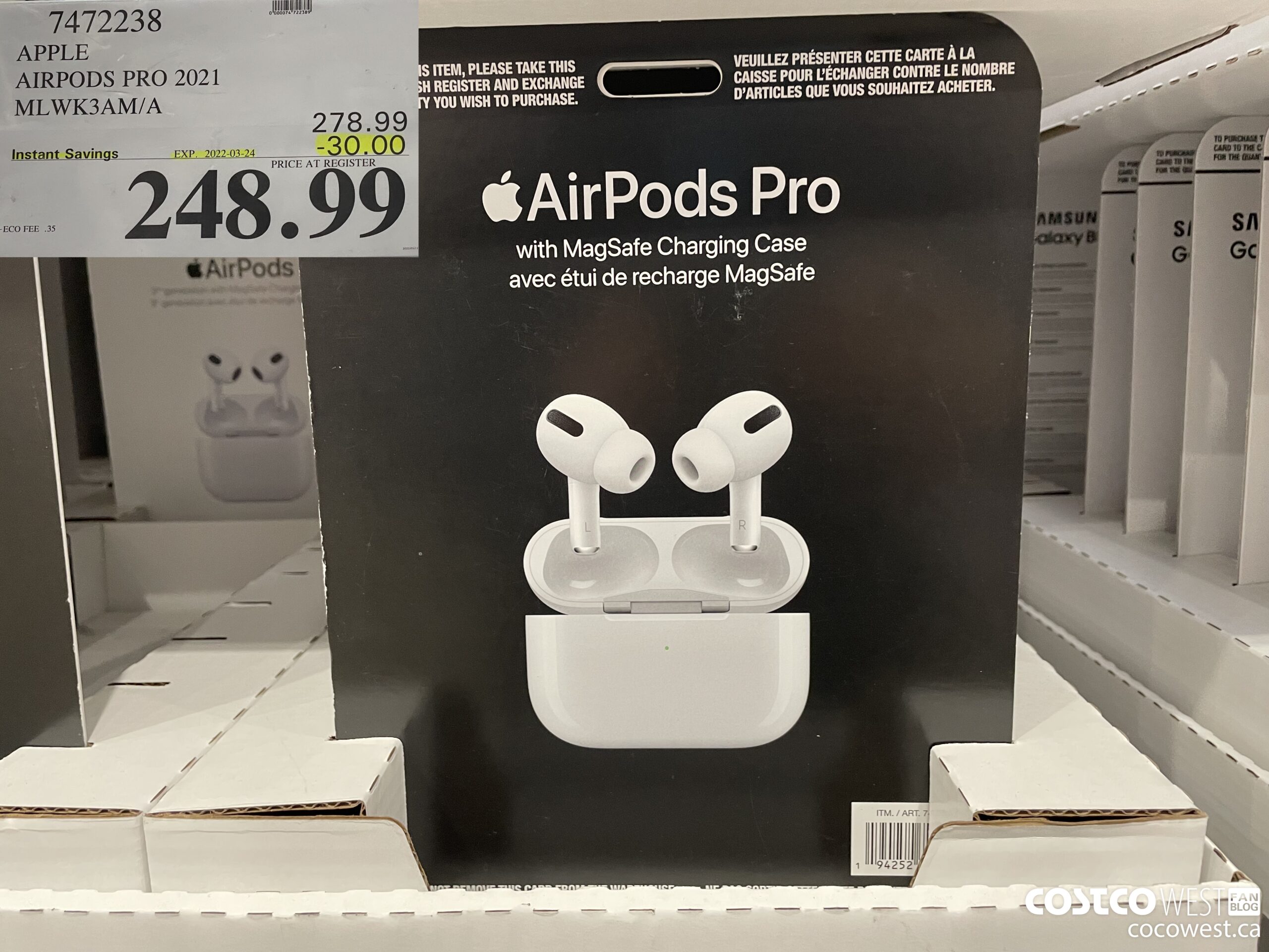 7472238 APPLE AIRPODS PRO 2021 MLWK3AM/A ($30.00 INSTANT SAVINGS EXPIRES ON 2022-03-24) $248.99