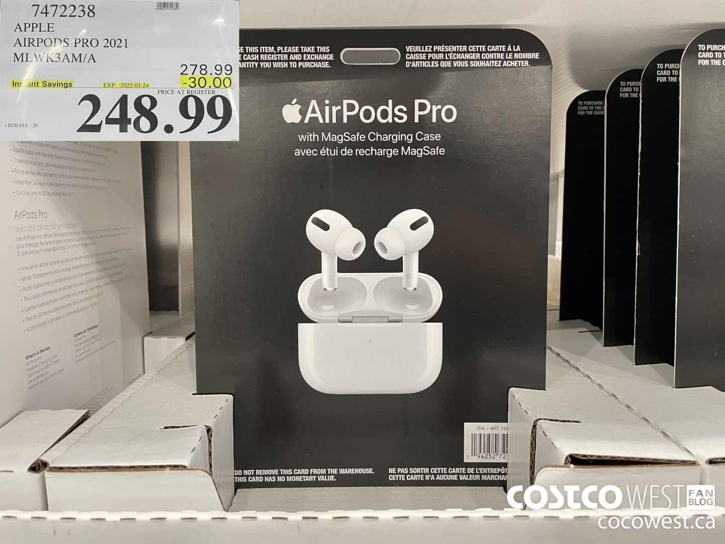 7472238 APPLE AIRPODS PRO 2021 MLWK3AM/A ($30.00 INSTANT SAVINGS EXPIRES ON 2022-03-24) $248.99