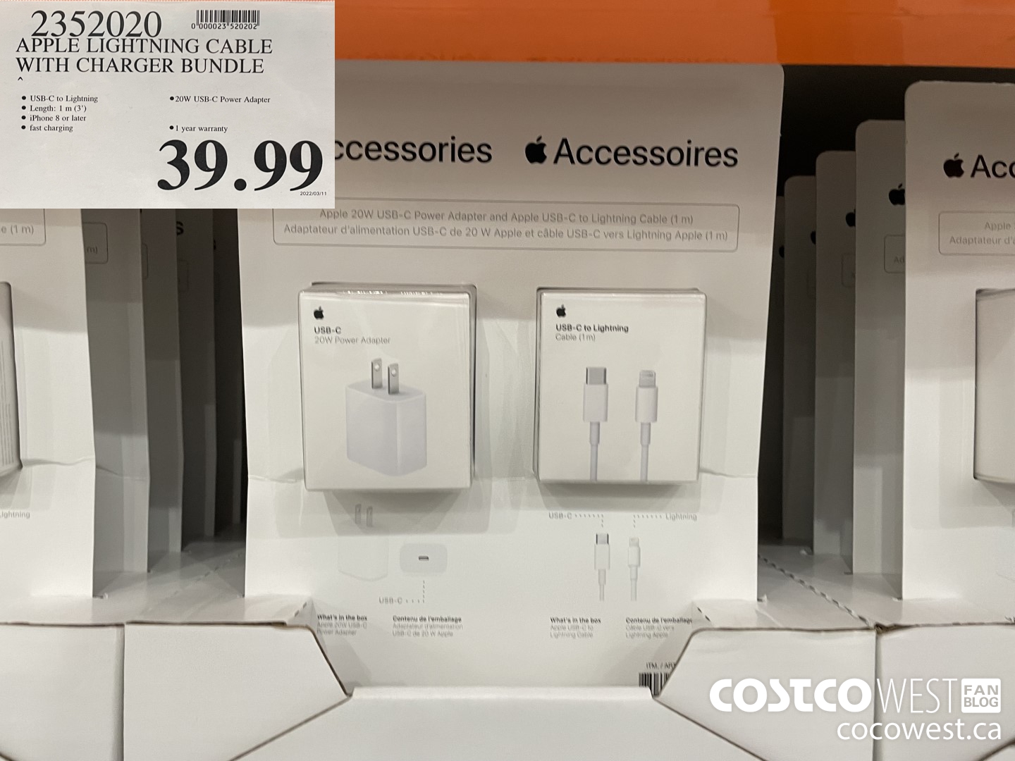 2352020 APPLE LIGHTNING CABLE WITH CHARGER BUNDLE $39.99