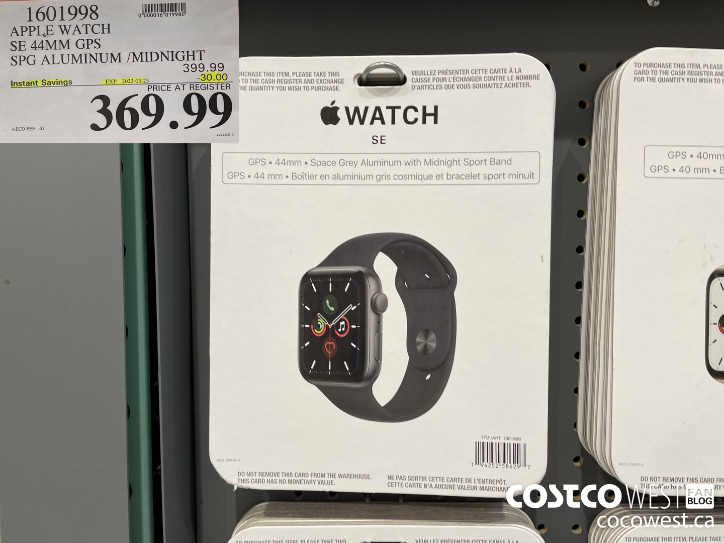 1601998 APPLE WATCH SE 44MM GPS SPG ALUMINUM /MIDNIGHT ($30.00 INSTANT SAVINGS EXPIRES ON 2022-03-23) $369.99