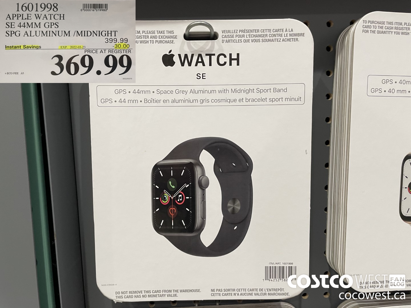 1601998 APPLE WATCH SE 44MM GPS SPG ALUMINUM /MIDNIGHT ($30.00 INSTANT SAVINGS EXPIRES ON 2022-03-23) $369.99