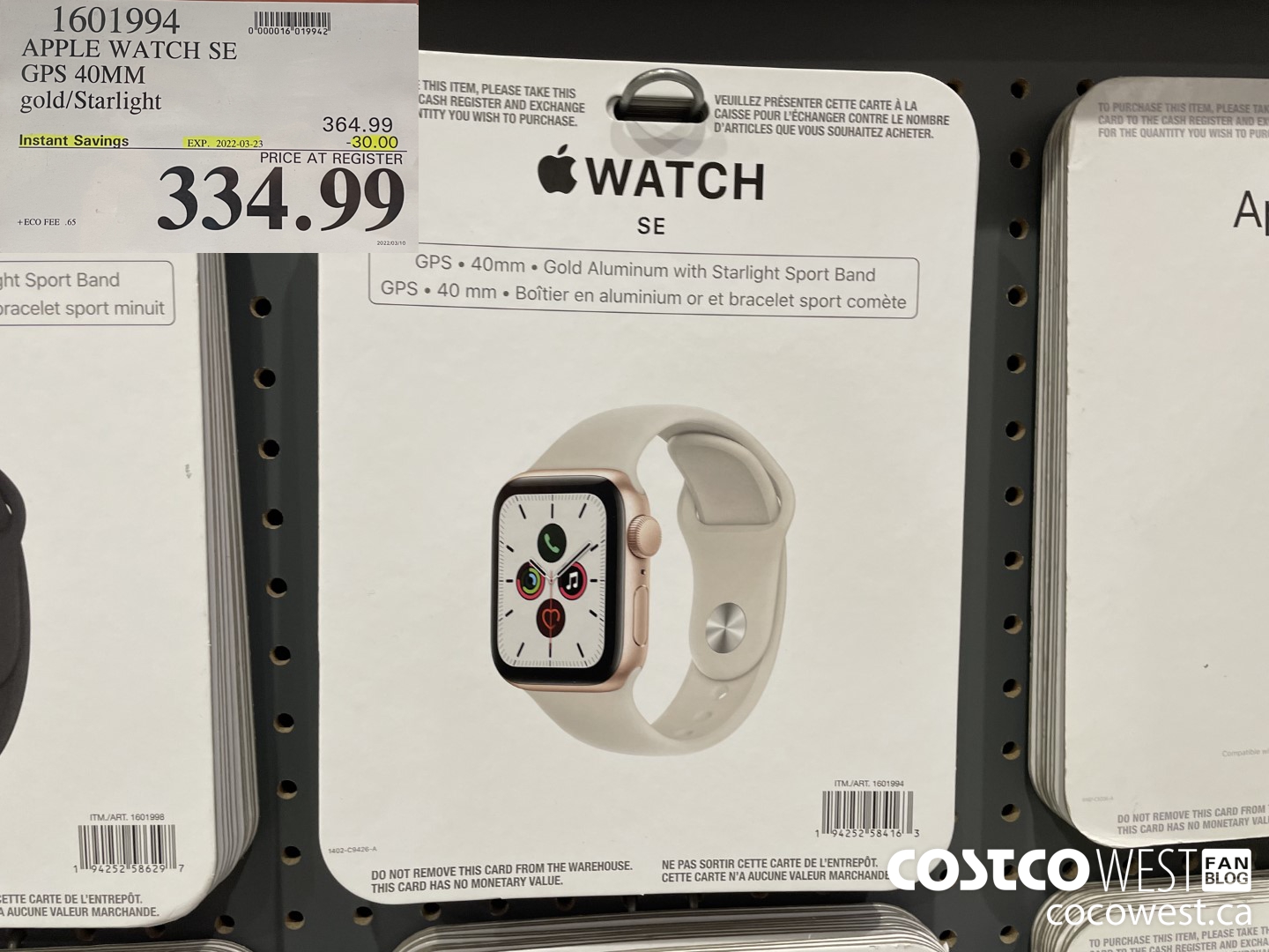 1601994 APPLE WATCH SE GPS 40MM gold/Starlight ($30.00 INSTANT SAVINGS EXPIRES ON 2022-03-23) $334.99