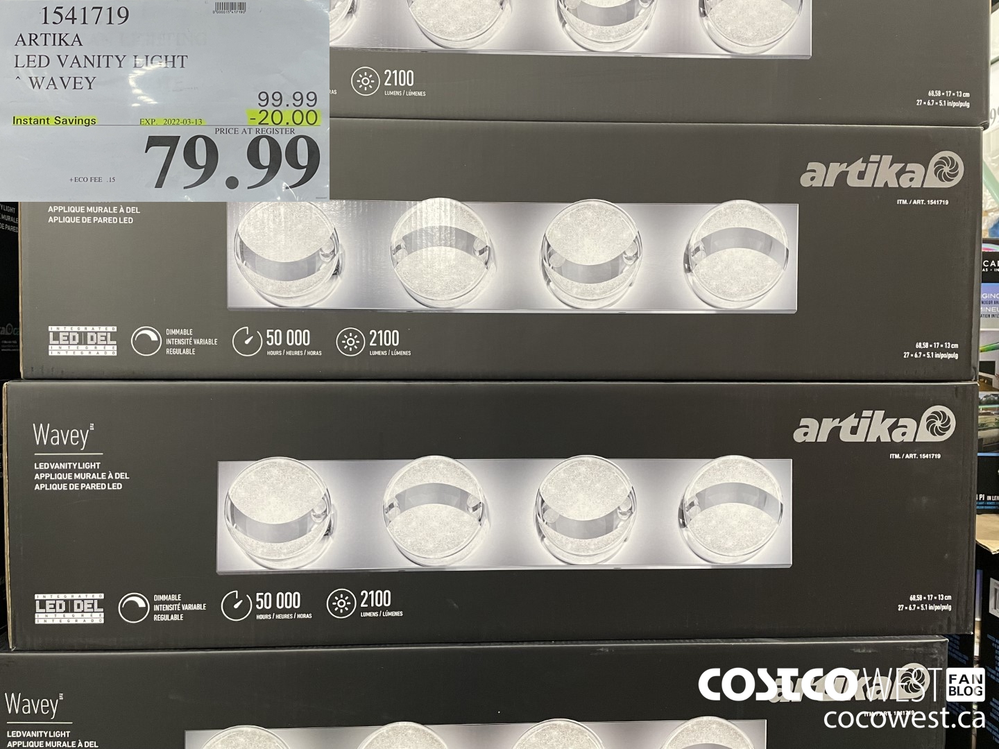 1541719 ARTIKA LED VANITY LIGHT WAVEY ($20.00 INSTANT SAVINGS EXPIRES ON 2022-03-13) $79.99