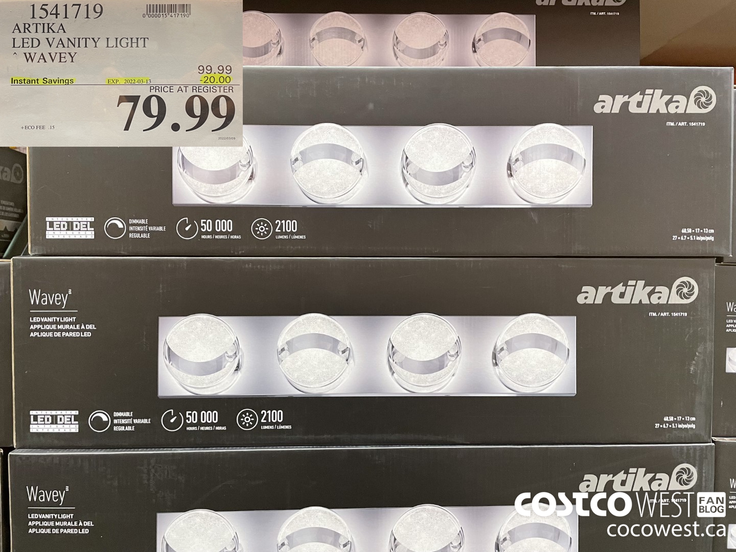 1541719 ARTIKA LED VANITY LIGHT WAVEY ($20.00 INSTANT SAVINGS EXPIRES ON 2022-03-13) $79.99