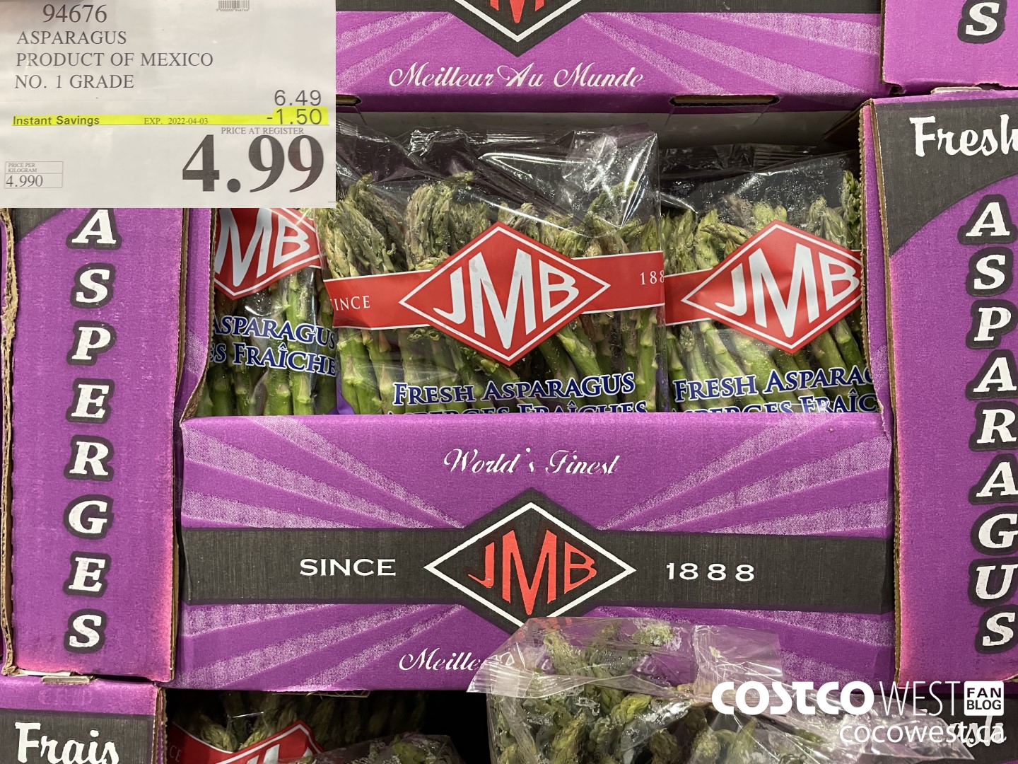 94676 ASPARAGUS PRODUCT OF MEXICO NO. 1 GRADE ($1.50 INSTANT SAVINGS EXPIRES ON 2022-04-03) $4.99