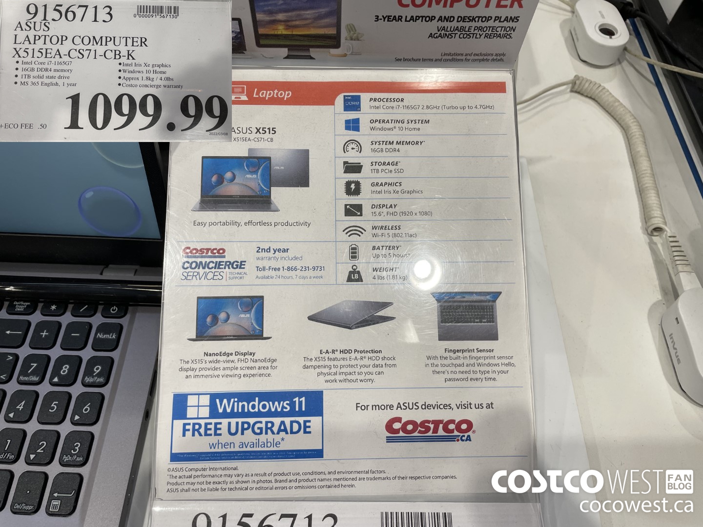 9156713 ASUS LAPTOP COMPUTER X515EA-CS71-CB-K $1099.99