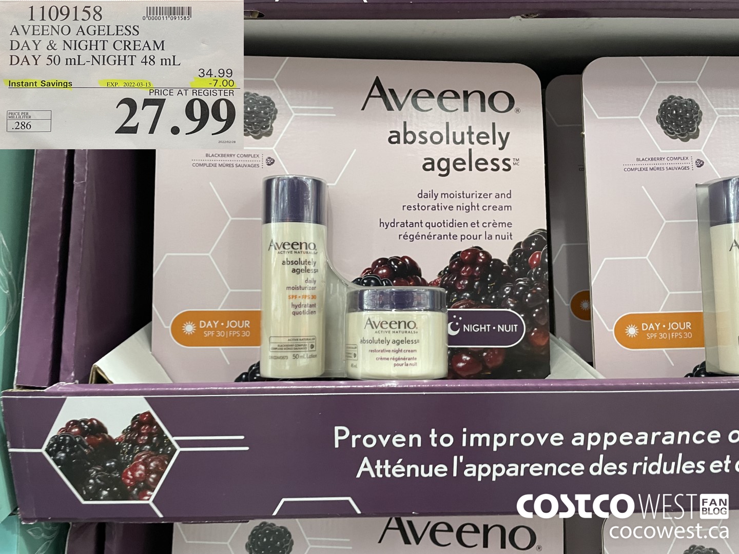 1109158 AVEENO AGELESS DAY & NIGHT CREAM DAY 50ML - NIGHT 48ML ($7.00 INSTANT SAVINGS EXPIRES ON 2022-03-13) $27.99