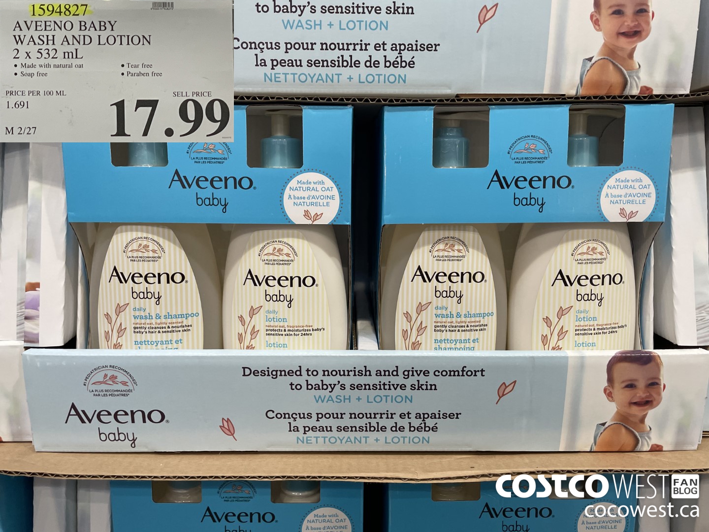 1594827 AVEENO BABY WASH AND LOTION 2 x 532 mL  $17.99