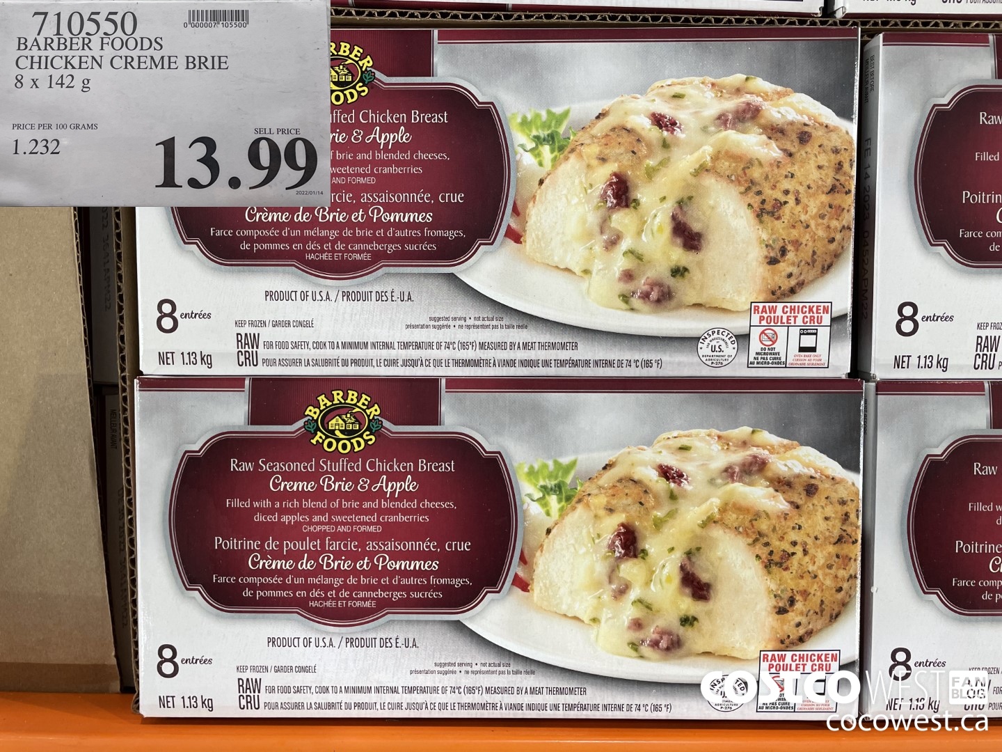 710550 BARBER FOODS CHICKEN CREME BRIE 8 X 142G $13.99