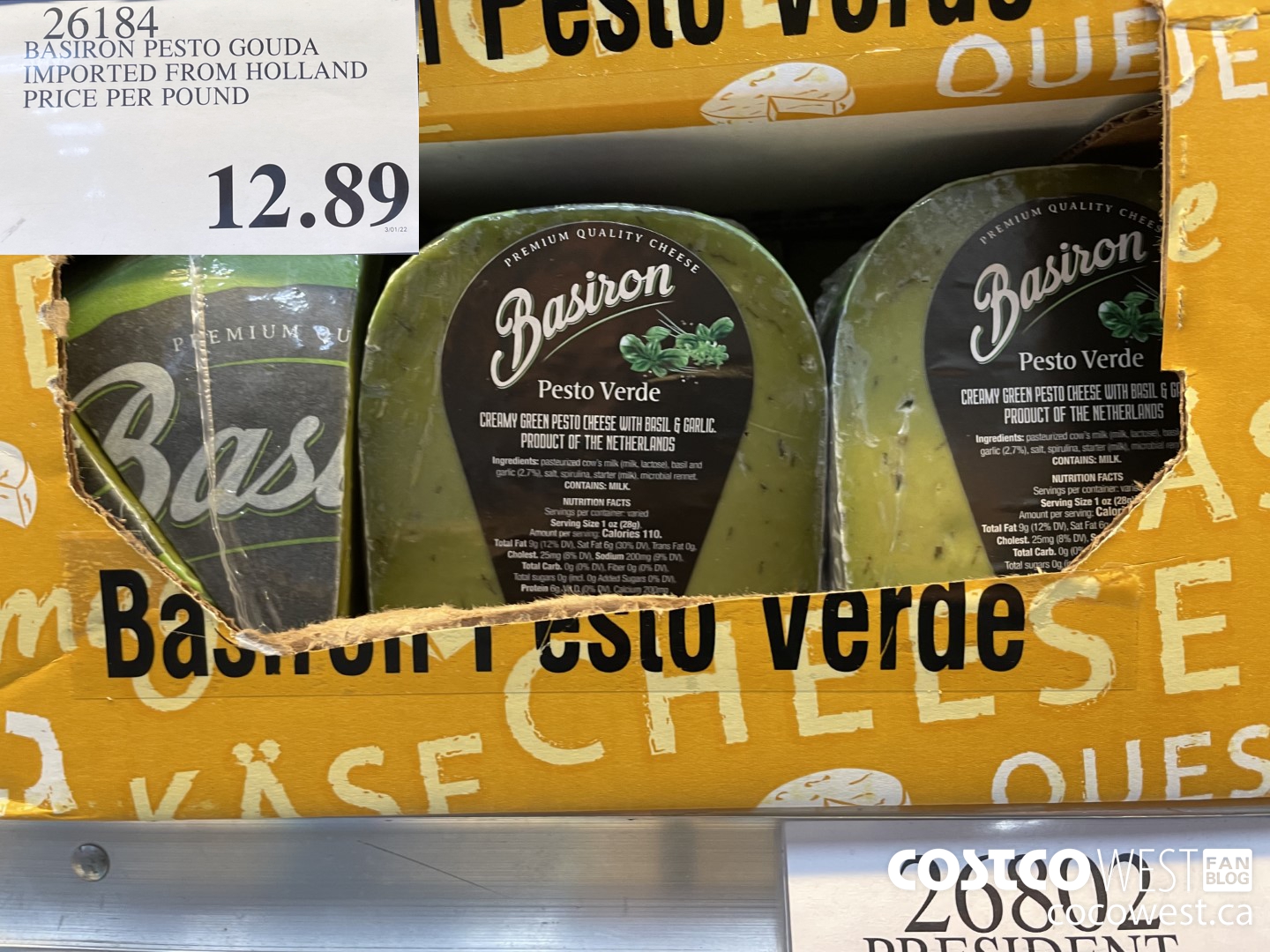 26184 BASIRON PESTO GOUDA IMPORTED FROM HOLLAND PRICE PER POUND  $12.89