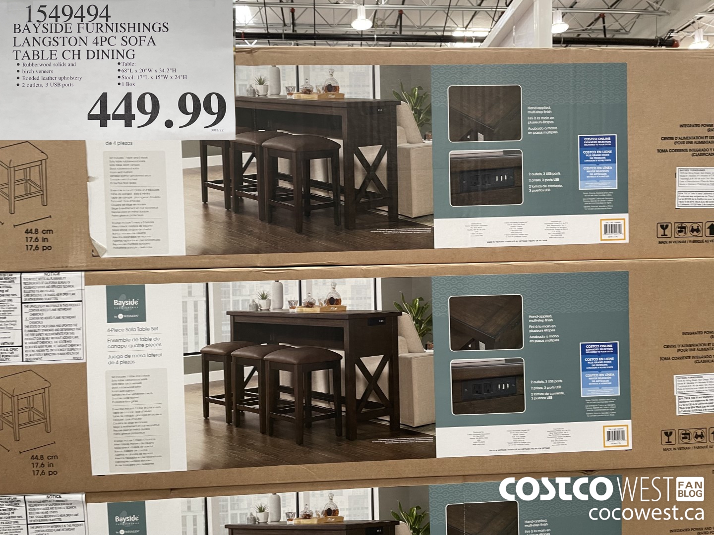 1549494 BAYSIDE FURNISHINGS LANGSTON 4PC SOFA TABLE CH DINING  $449.99