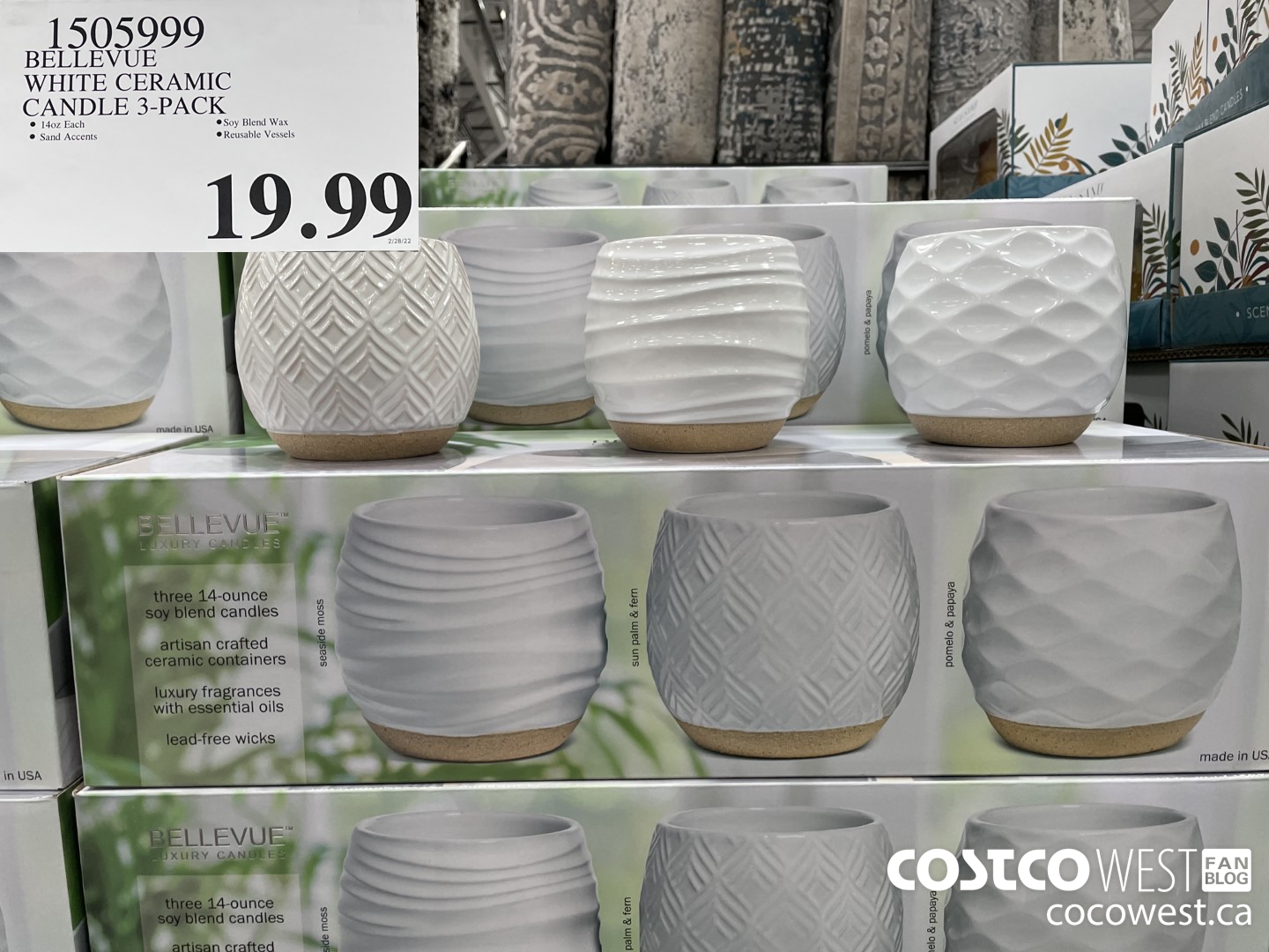 1505999 BELLEVUE WHITE CERAMIC CANDLE 3-PACK  $19.99