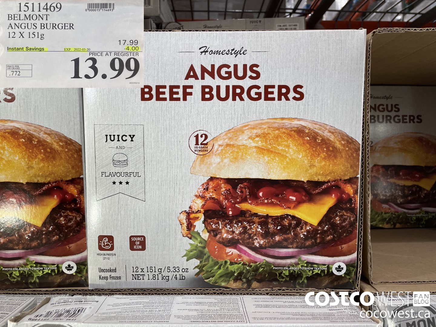 1511469 BELMONT ANGUS BURGER 12 X 151 g ($4.00 INSTANT SAVINGS EXPIRES ON 2022-03-20) $13.99