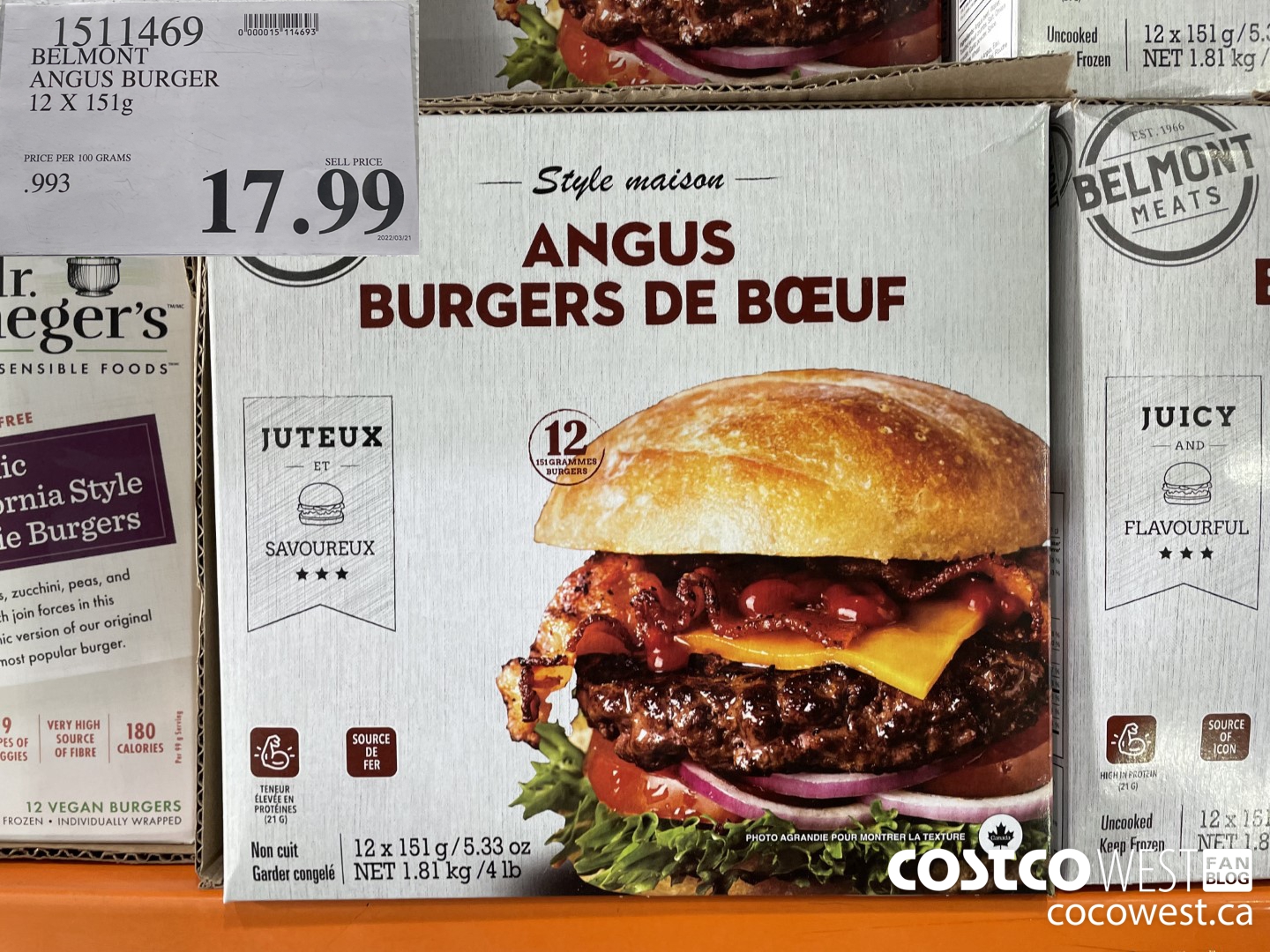1511469 BELMONT ANGUS BURGER 12 X 151 g $17.99