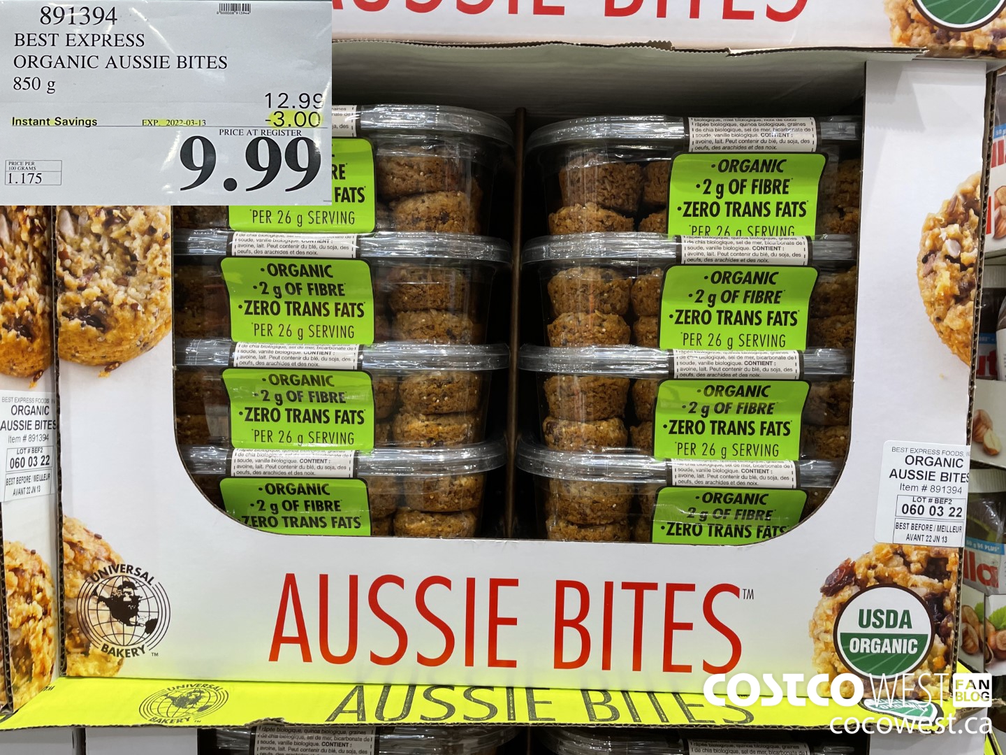 891394 BEST EXPRESS ORGANIC AUSSIE BITES 850 g ($3.00 INSTANT SAVINGS EXPIRES ON 2021-03-13) $9.99