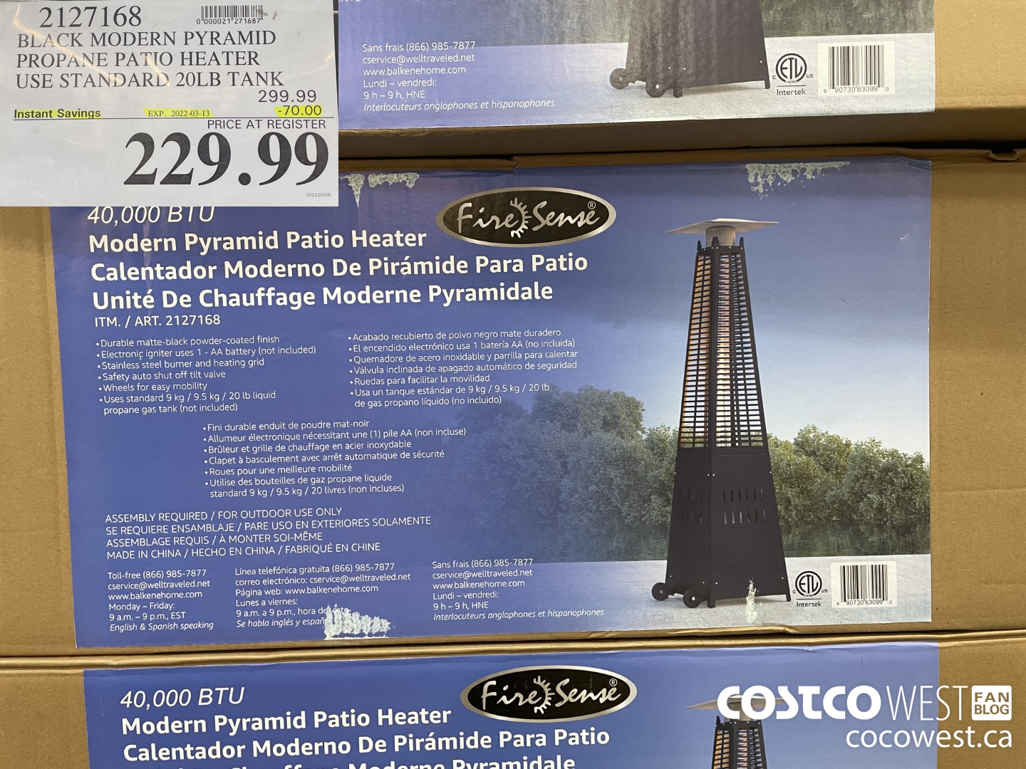 2127168 BLACK MODERN PYRAMID PROPANE PATIO HEATER USE STANDARD 20LB TANK ($70.00 INSTANT SAVINGS EXPIRES ON 2022-03-13) $229.99