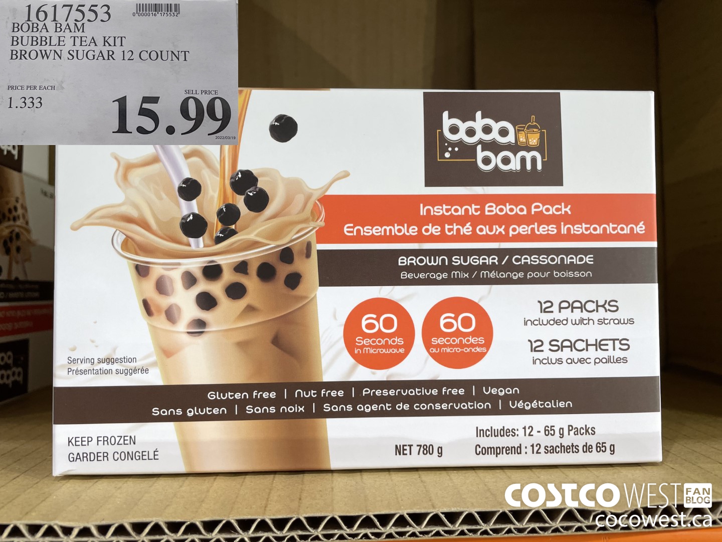 1617553 BOBA BAM BUBBLE TEA KIT BROWN SUGAR 12 COUNT $15.99