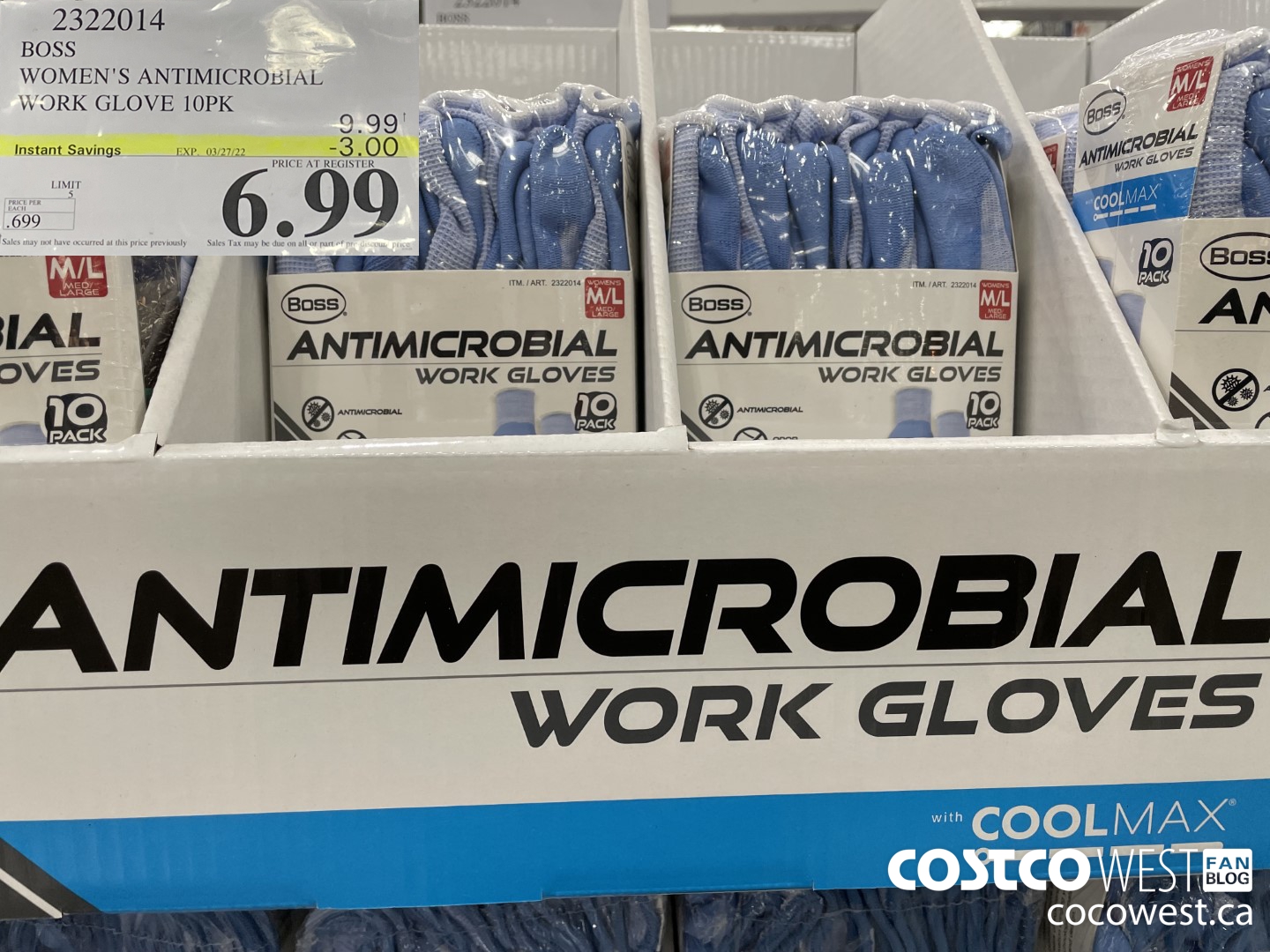 2322014 BOSS WOMEN'S ANTIMICROBIAL WORK GLOVE 10PK ($3.00 INSTANT SAVINGS EXPIRES ON 2022-03-27) $6.99