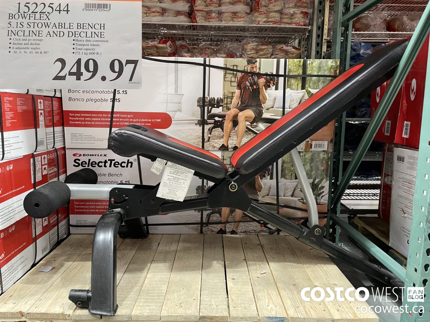 1522544 BOWFLEX 5.1S STOWABLE BENCH INCLINE AND DECLINE $249.97