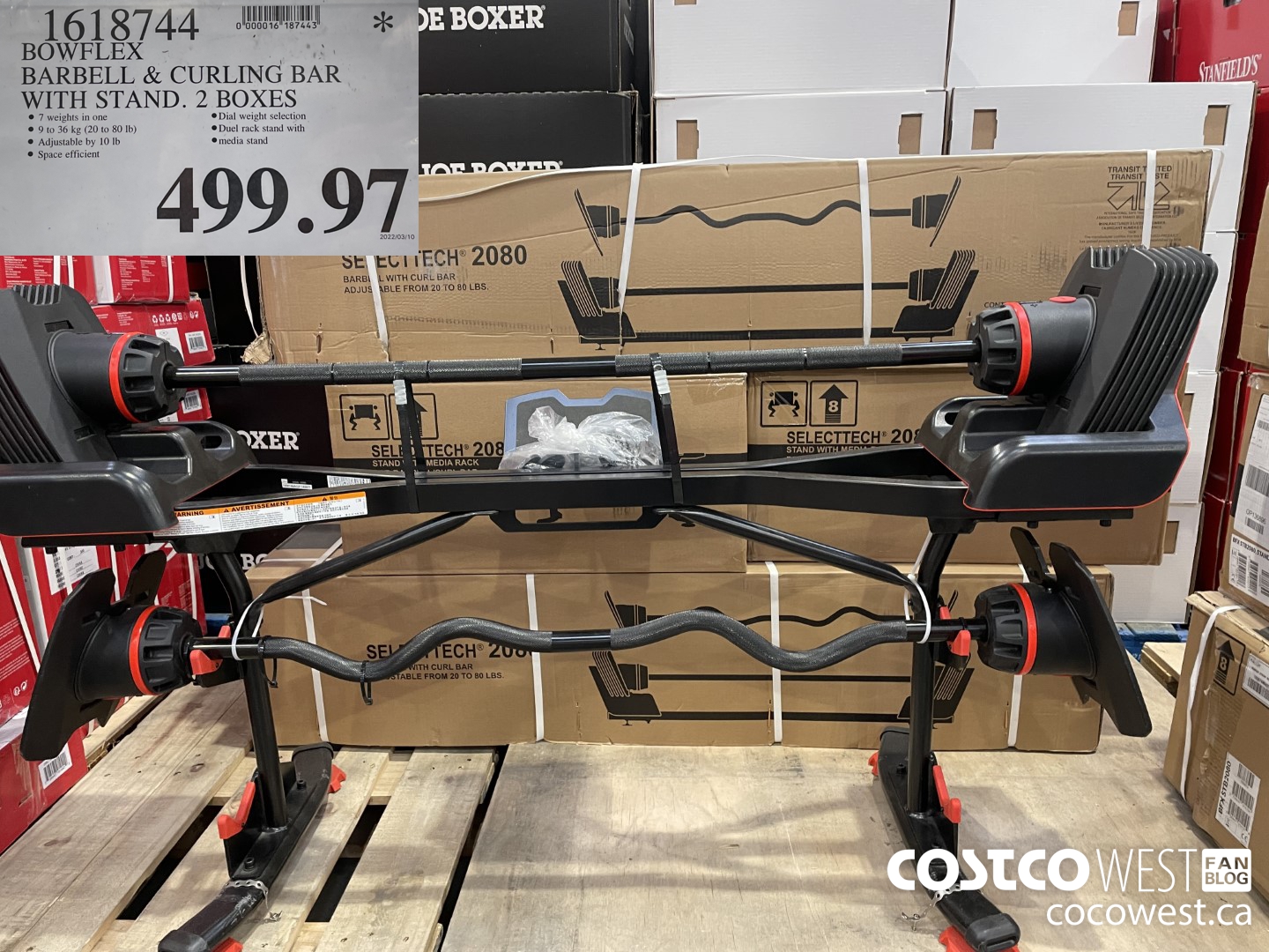 1618744 BOWFLEX BARBELL & CURLING BAR WITH STAND. 2 BOXES $499.97