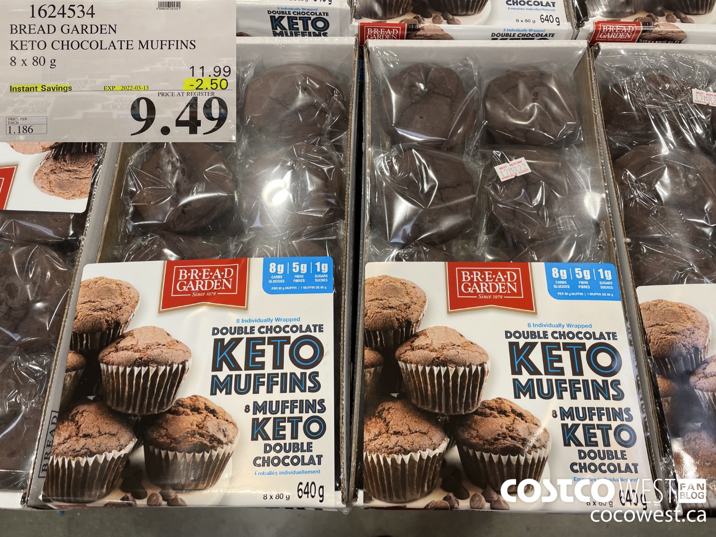 1624534 BREAD GARDEN KETO CHOCOLATE MUFFINS 8 x 80g ($2.50 INSTANT SAVINGS EXPIRES ON 2022-03-13) $9.49