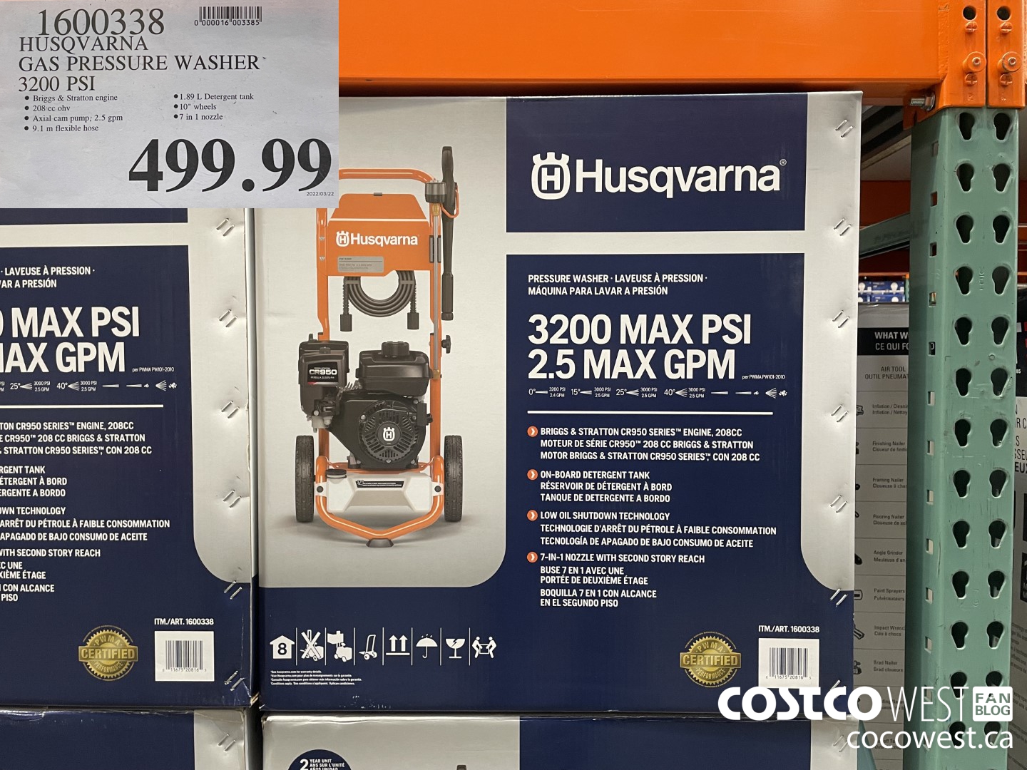 1600338 BRIGGS & STRATTON GAS PRESSURE WASHER 3200 PSI $499.99