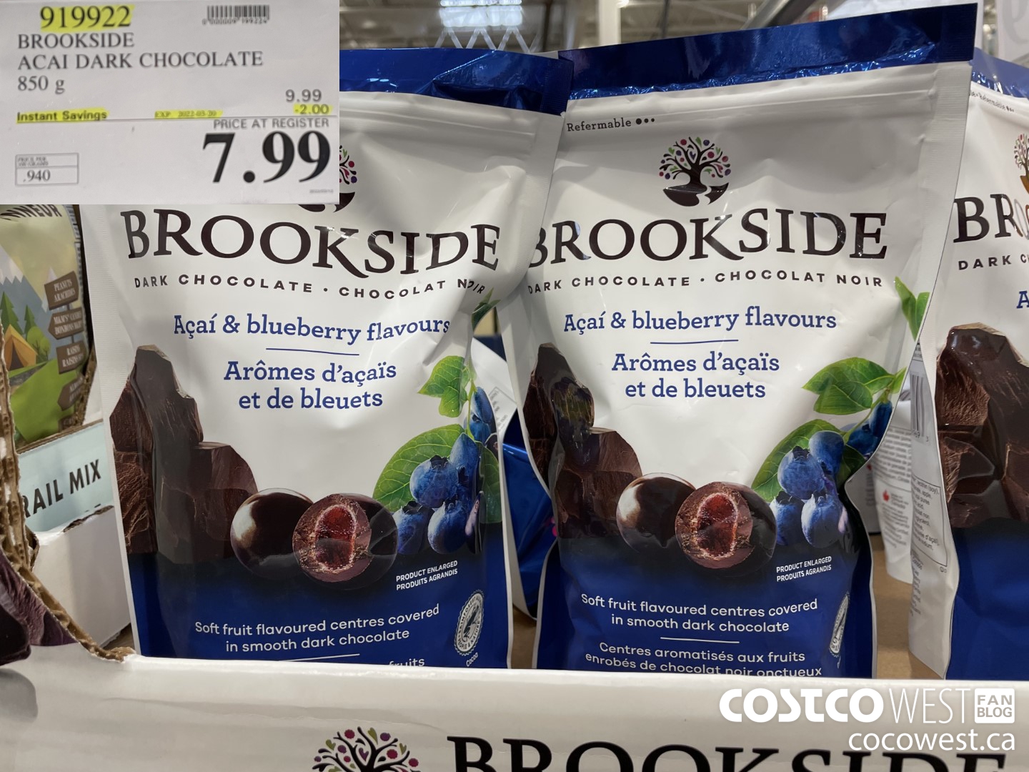 919922 BROOKSIDE ACAI DARK CHOCOLATE 850 g ($2.00 INSTANT SAVINGS EXPIRES ON 2022-03-20) $7.99