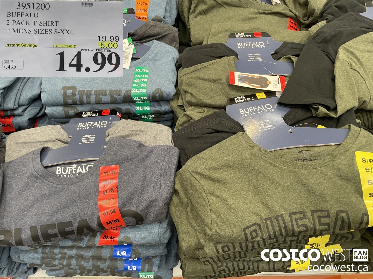 3951200 BUFFALO 2 PACK T-SHIRT MENS SIZES S-XXL  ($5.00 INSTANT SAVINGS EXPIRES ON 2022-03-27) $14.99