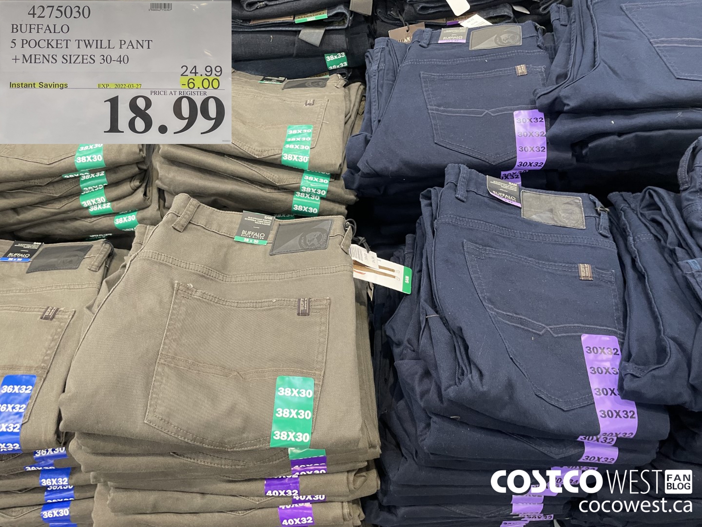 4275030 BUFFALO 5 POCKET TWILL PANT MENS SIZES 30-40 ($6.00 INSTANT SAVINGS EXPIRES ON 2022-03-27) $18.99