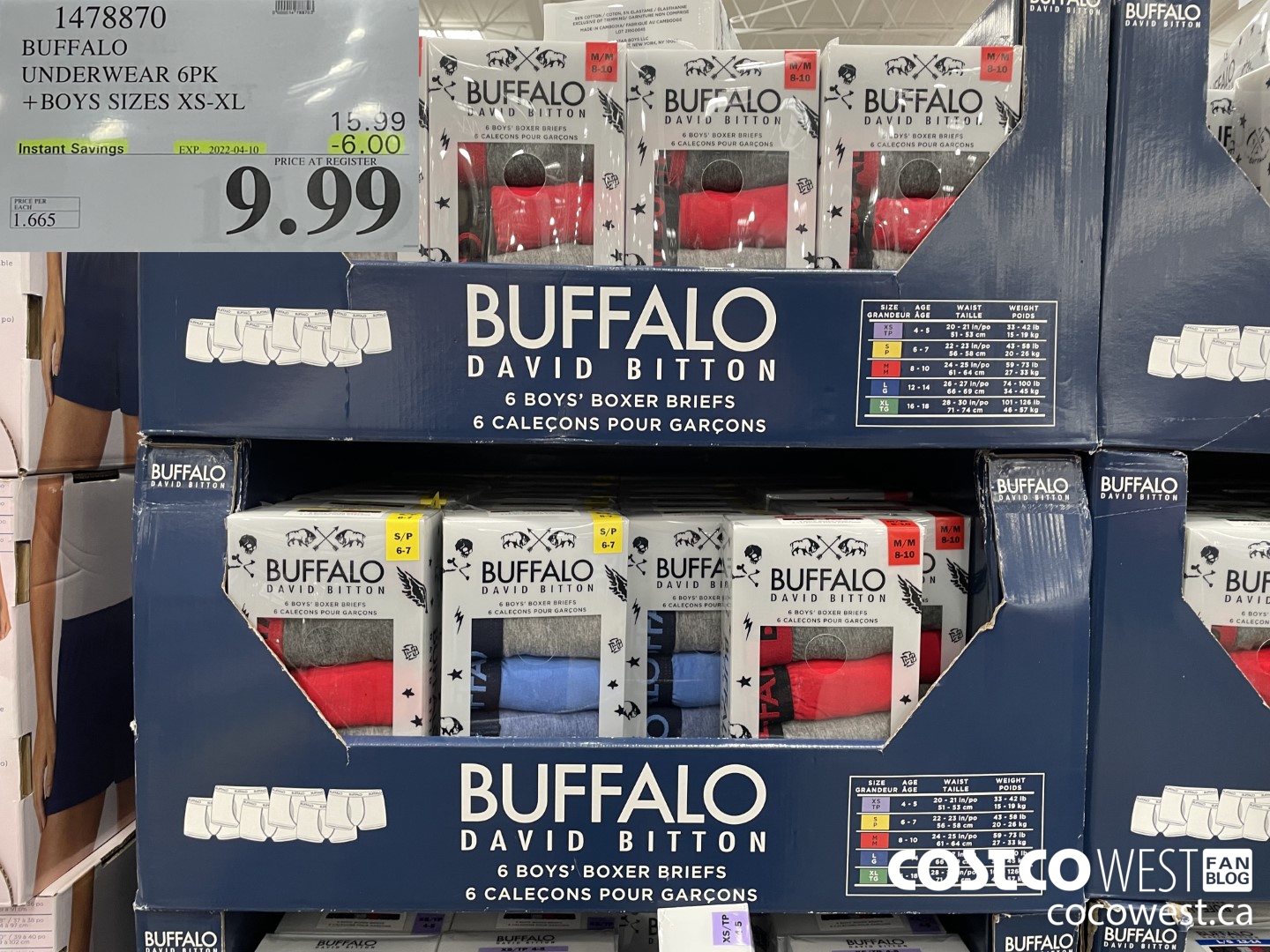 1478870 BUFFALO UNDERWEAR 6PK BOYS SIZES XS-XL ($6.00 INSTANT SAVINGS EXPIRES ON 2022-04-10) $9.99