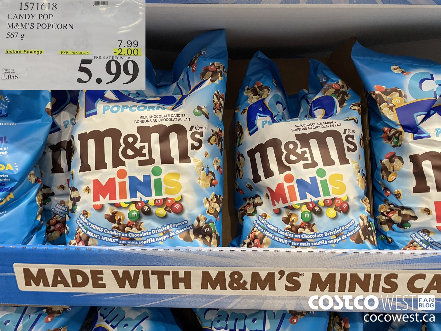 1571618 CANDY POP M&M'S POPCORN 567 g ($2.00 INSTANT SAVINGS EXPIRES ON 2022-03-15) $5.99