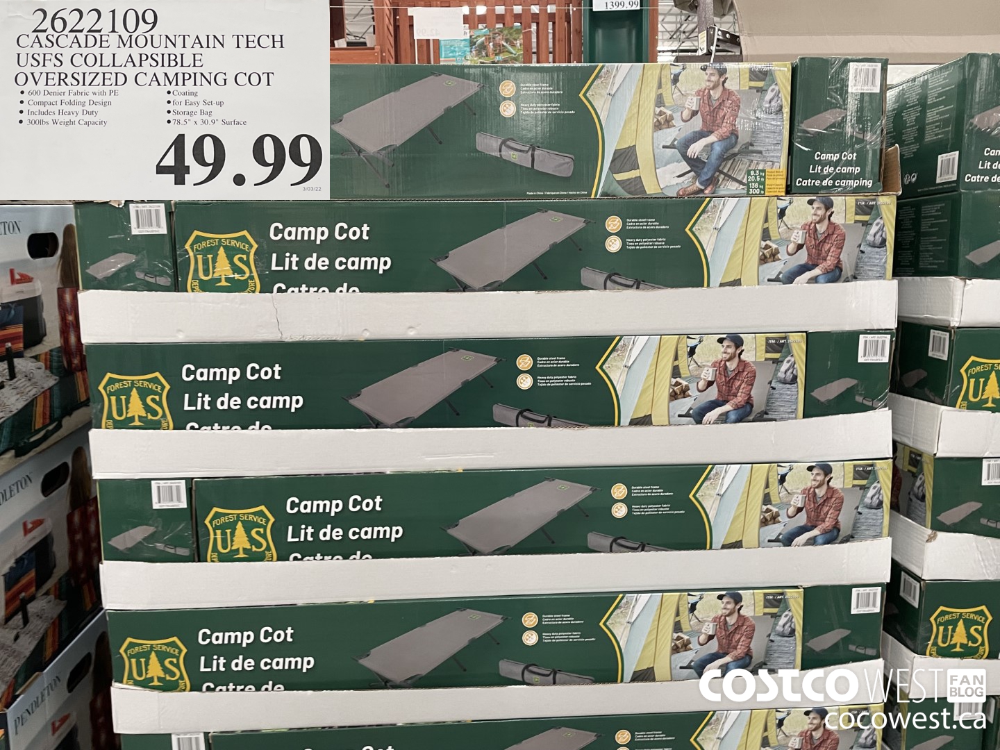 2622109 CASCADE MOUNTAIN TECH USFS COLLAPSIBLE OVERSIZED CAMPING COT $49.99