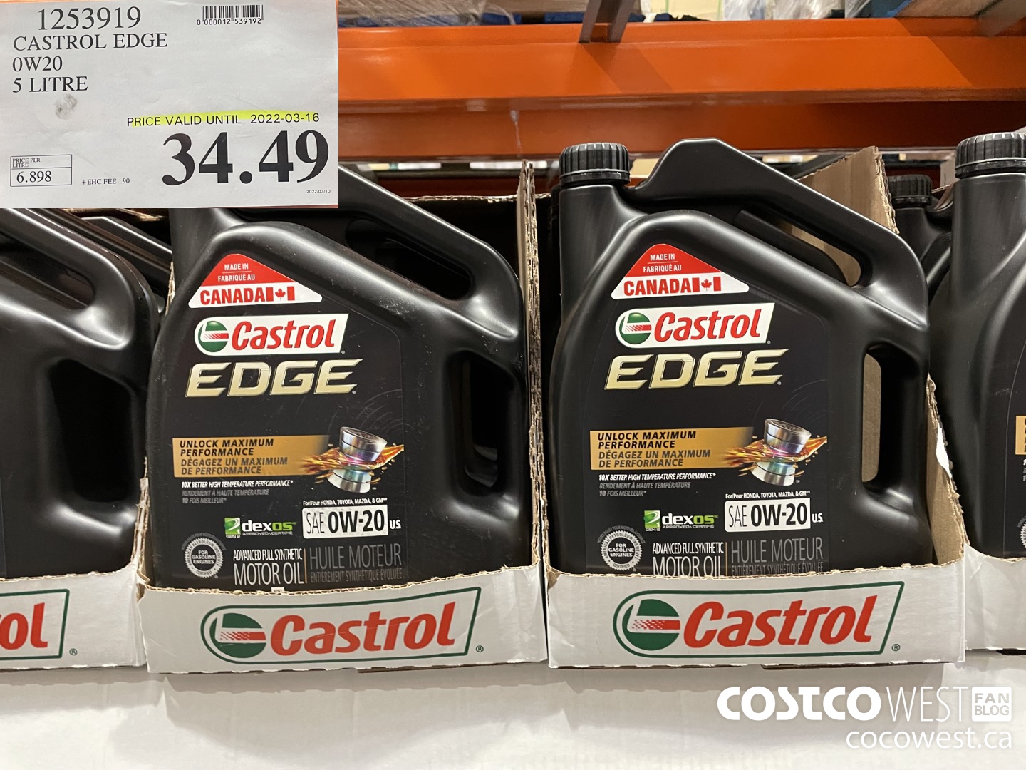 1253919 CASTROL EDGE 0W20 5 LITRE (EXPIRES ON 2022-03-16) $34.49