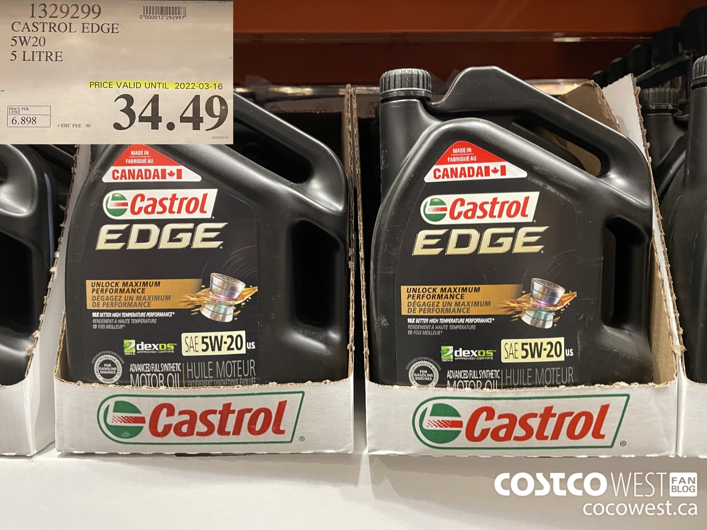 1329299 CASTROL EDGE 5W20 5 LITRE (EXPIRES ON 2022-03-16) $34.49