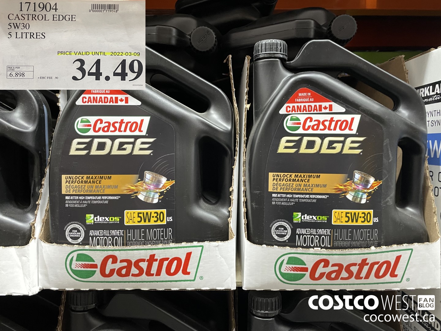 171904 CASTROL EDGE 5W30 5 LITRES  (EXPIRES ON 2022-03-09) $34.49