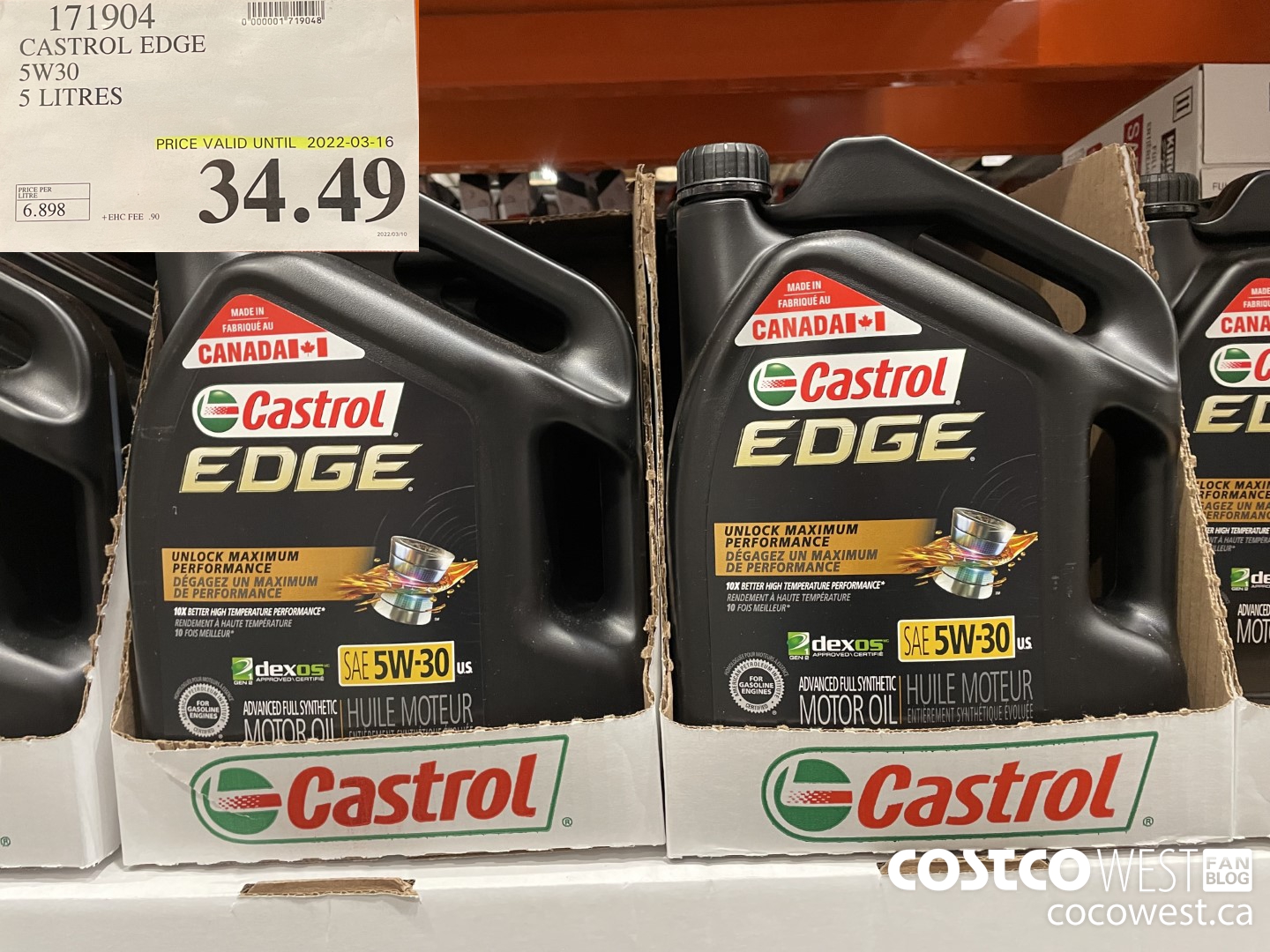 171904 CASTROL EDGE 5W30 5 LITRES  (EXPIRES ON 2022-03-16) $34.49