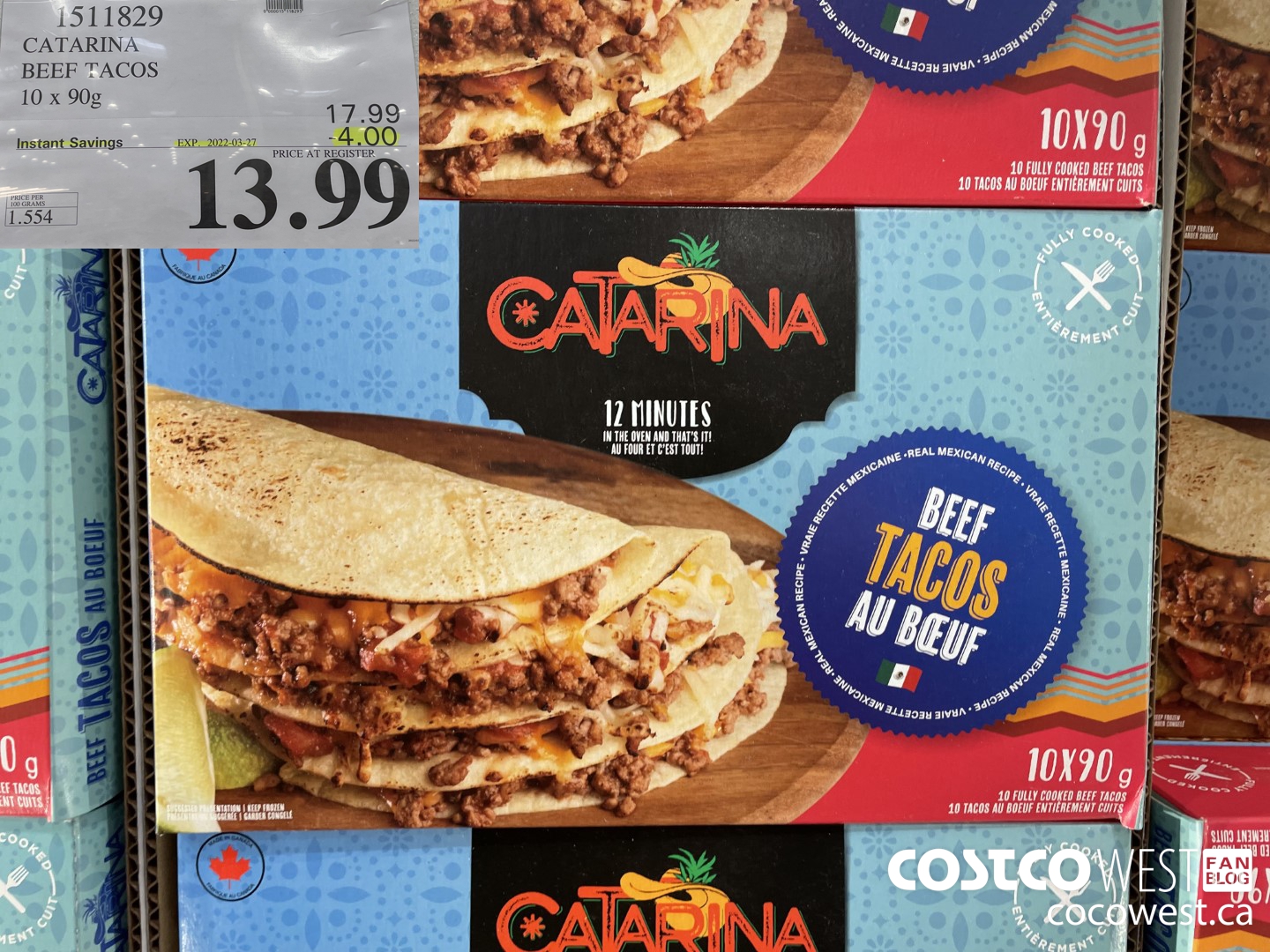1511829 CATARINA BEEF TACOS 10 x 90g  ($4.00 INSTANT SAVINGS EXPIRES ON 2022-03-27) $13.99
