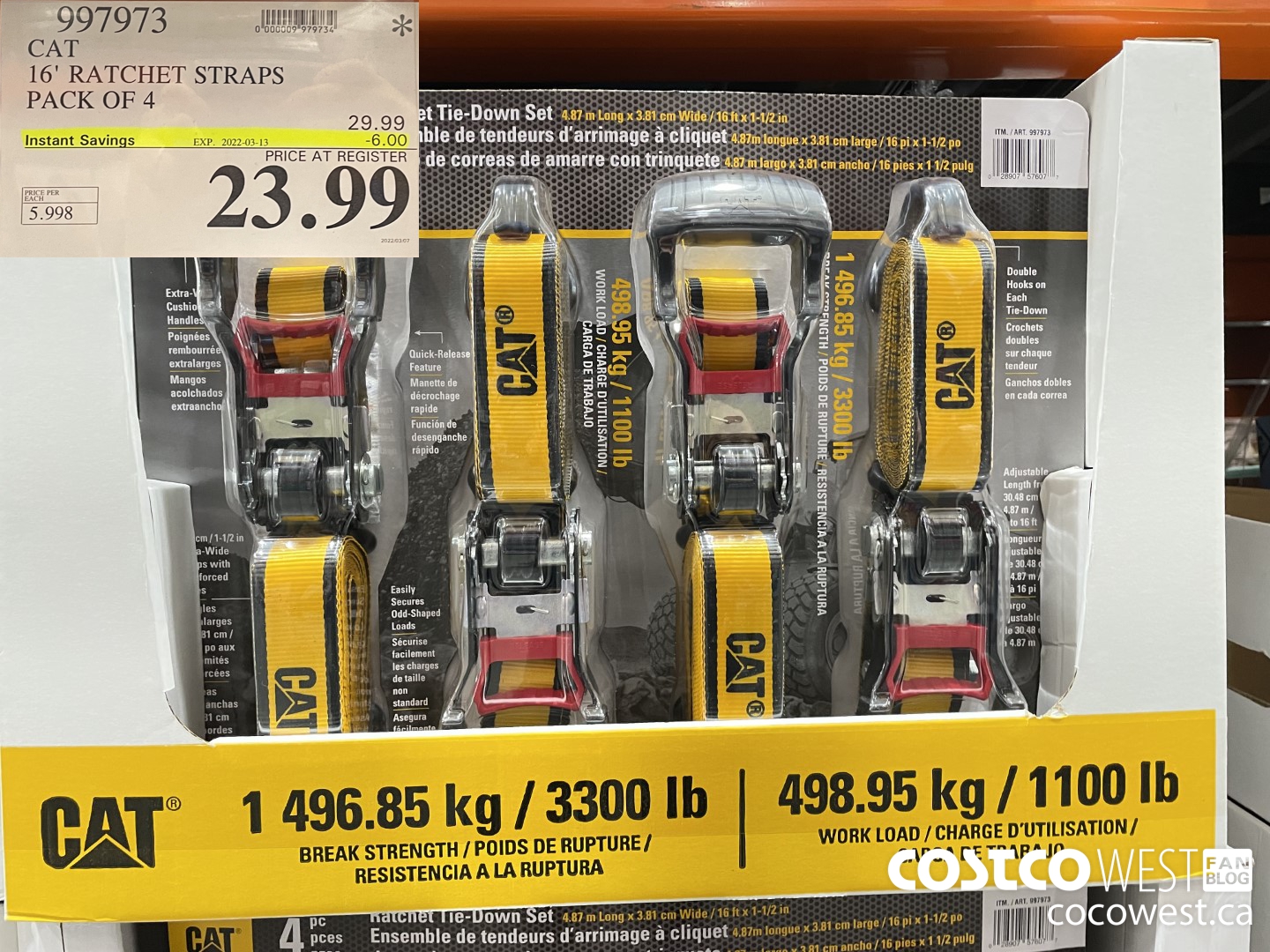 997973 CAT RATCHET STRAPS PACK OF 4 ($6.00 INSTANT SAVINGS EXPIRES ON 2022-03-13) $23.99