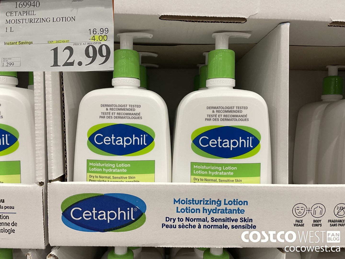 169940 CETAPHIL MOISTURIZING LOTION 1L ($4.00 INSTANT SAVINGS EXPIRES ON 2022-04-03) $12.99