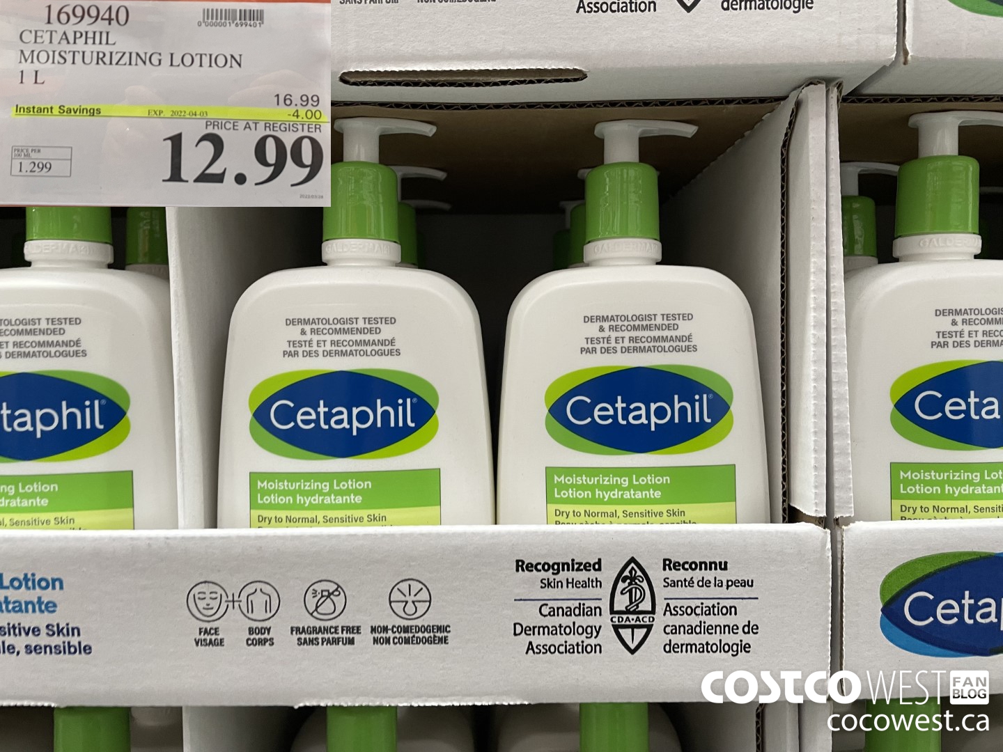169940 CETAPHIL MOISTURIZING LOTION 1L ($4.00 INSTANT SAVINGS EXPIRES ON 2022-04-03) $12.99