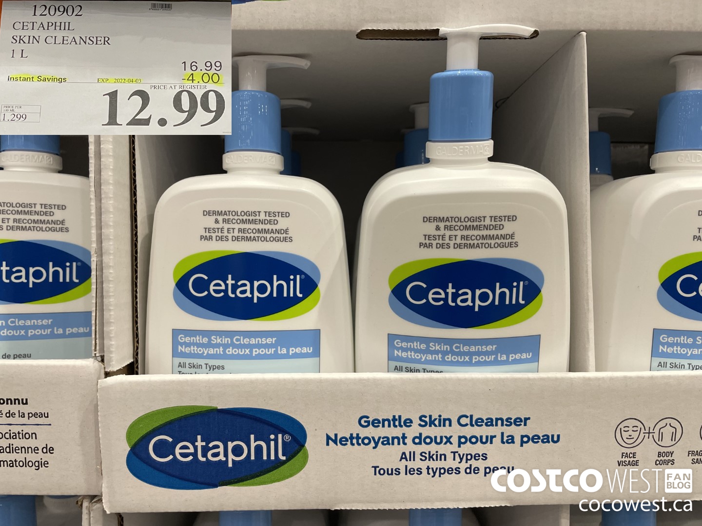 120902 CETAPHIL SKIN CLEANSER 1L ($4.00 INSTANT SAVINGS EXPIRES ON 2022-04-03) $12.99